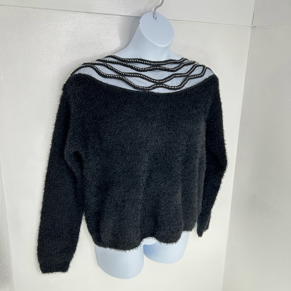 Buckle Black NWT BKE Glitz Eyelash Knit Sweater Size XL Rhinestones Fuzzy - Picture 3 of 14